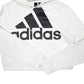 Womens White Adidas Cropped Short Spellout Gym Workout Hoodie Jumper