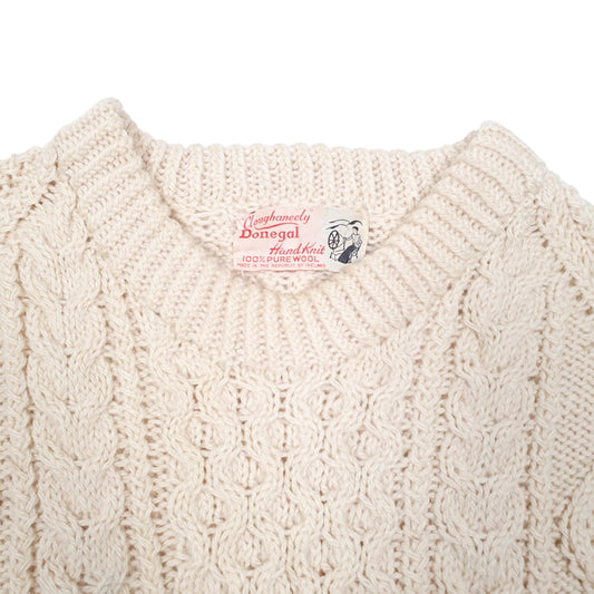 Mens Cream Donegal Vintage Cable Knit Made In Republic Of Ireland Crewneck Jumper