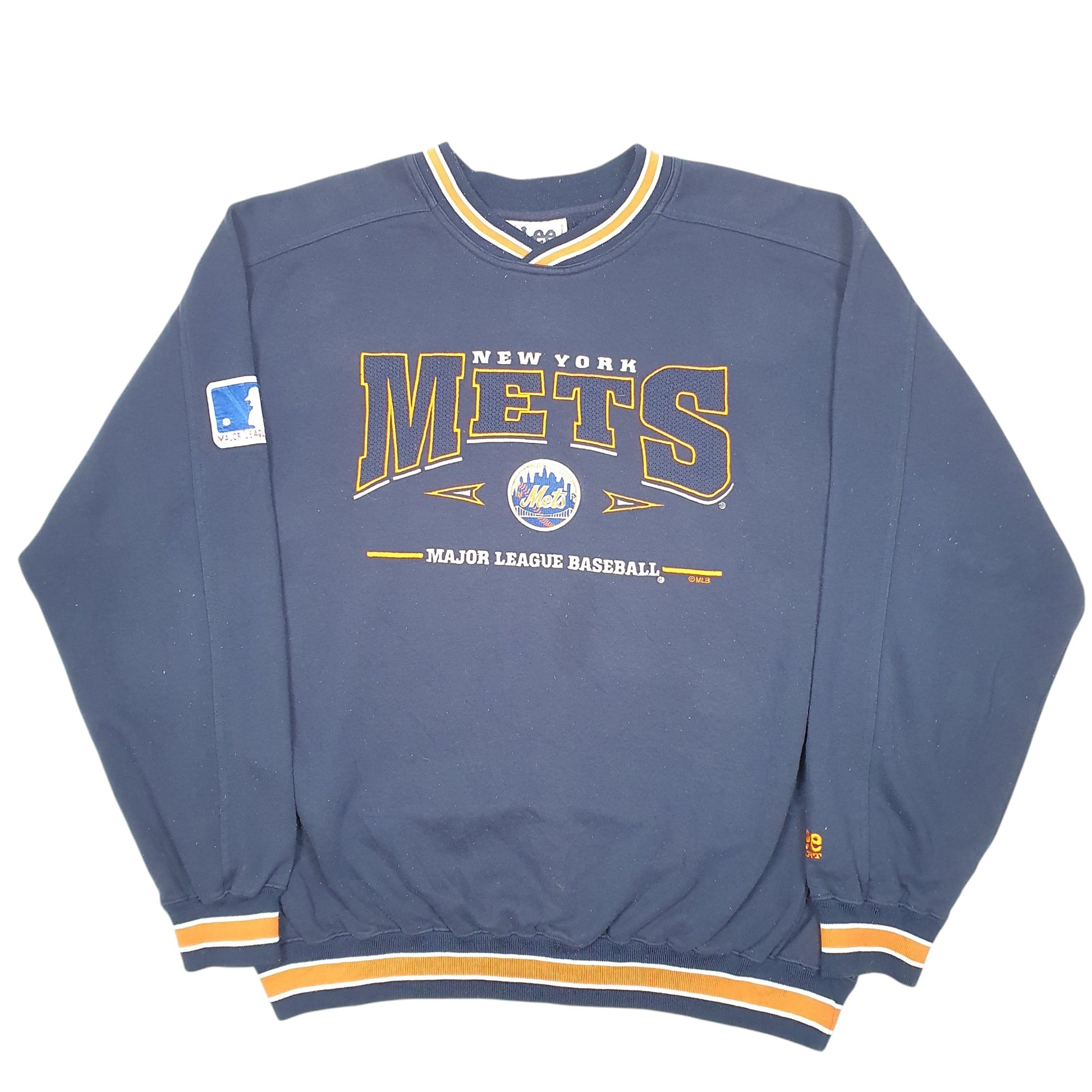 Mens Navy Lee Vintage New York Mets MLB Spellout Baseball Crewneck Jumper