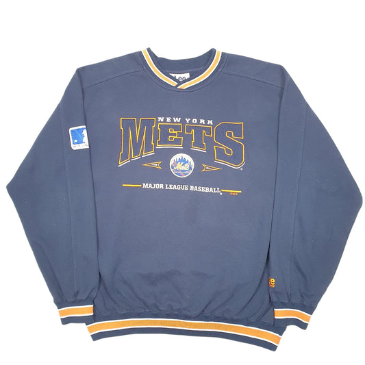 Mens Navy Lee Vintage New York Mets MLB Spellout Baseball Crewneck Jumper