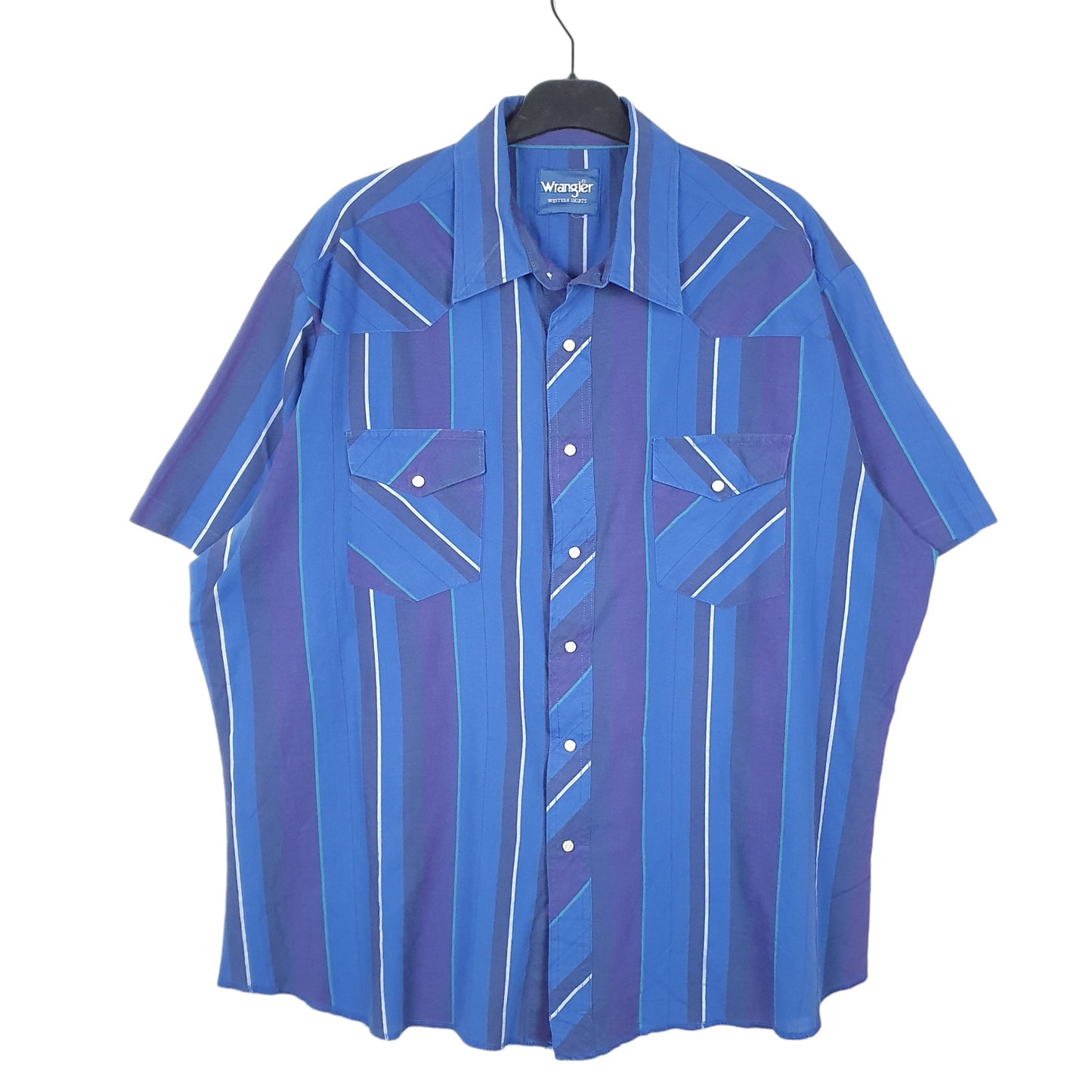 Mens Blue Wrangler Vintage Western Pearl Snap Cowboy Short Sleeve Shirt