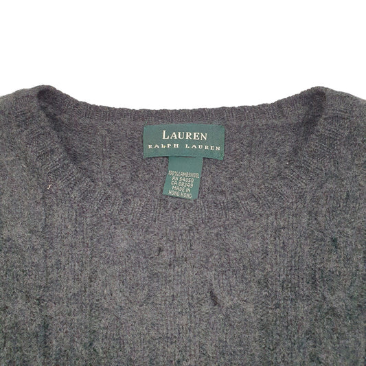 Womens Grey Lauren Ralph Lauren Knit Chunky Cable Lambswool Crewneck Jumper