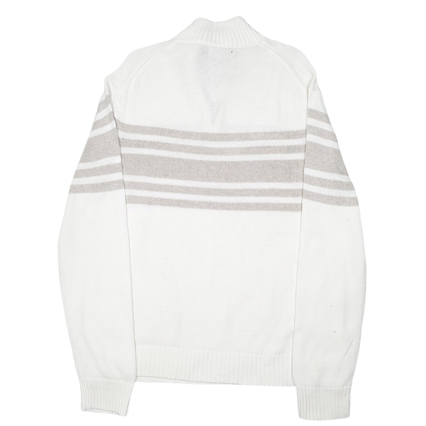 Mens Cream Nautica Knit Striped Quarter Zip Jumper