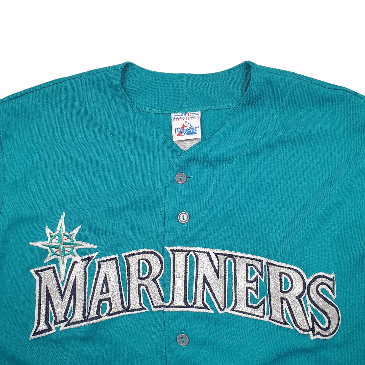 Mens Turquoise Majestic MLB Baseball Jersey Seattle Mariners Made In USA Short Sleeve T Shirt