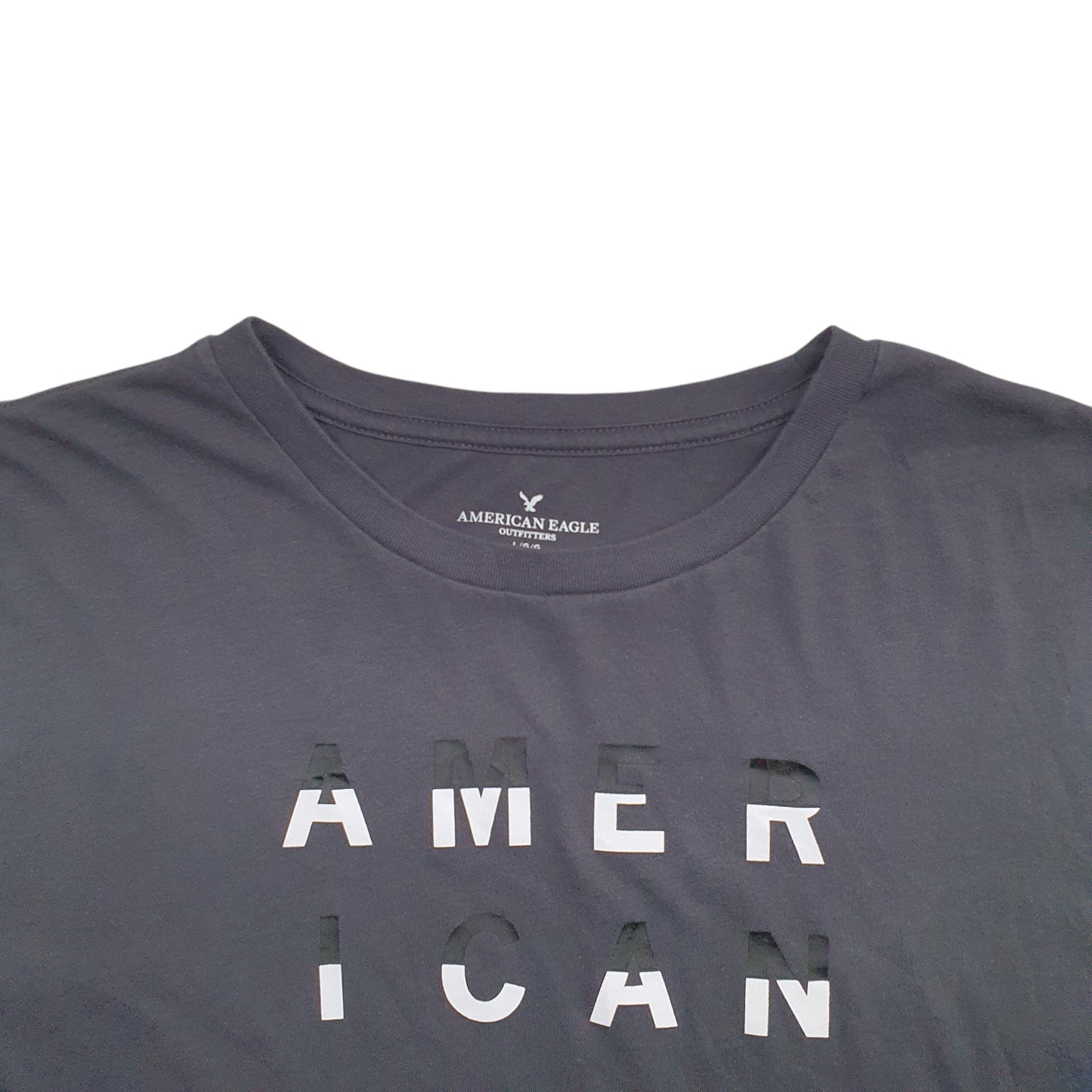 Mens Grey American Eagle Spellout Short Sleeve T Shirt