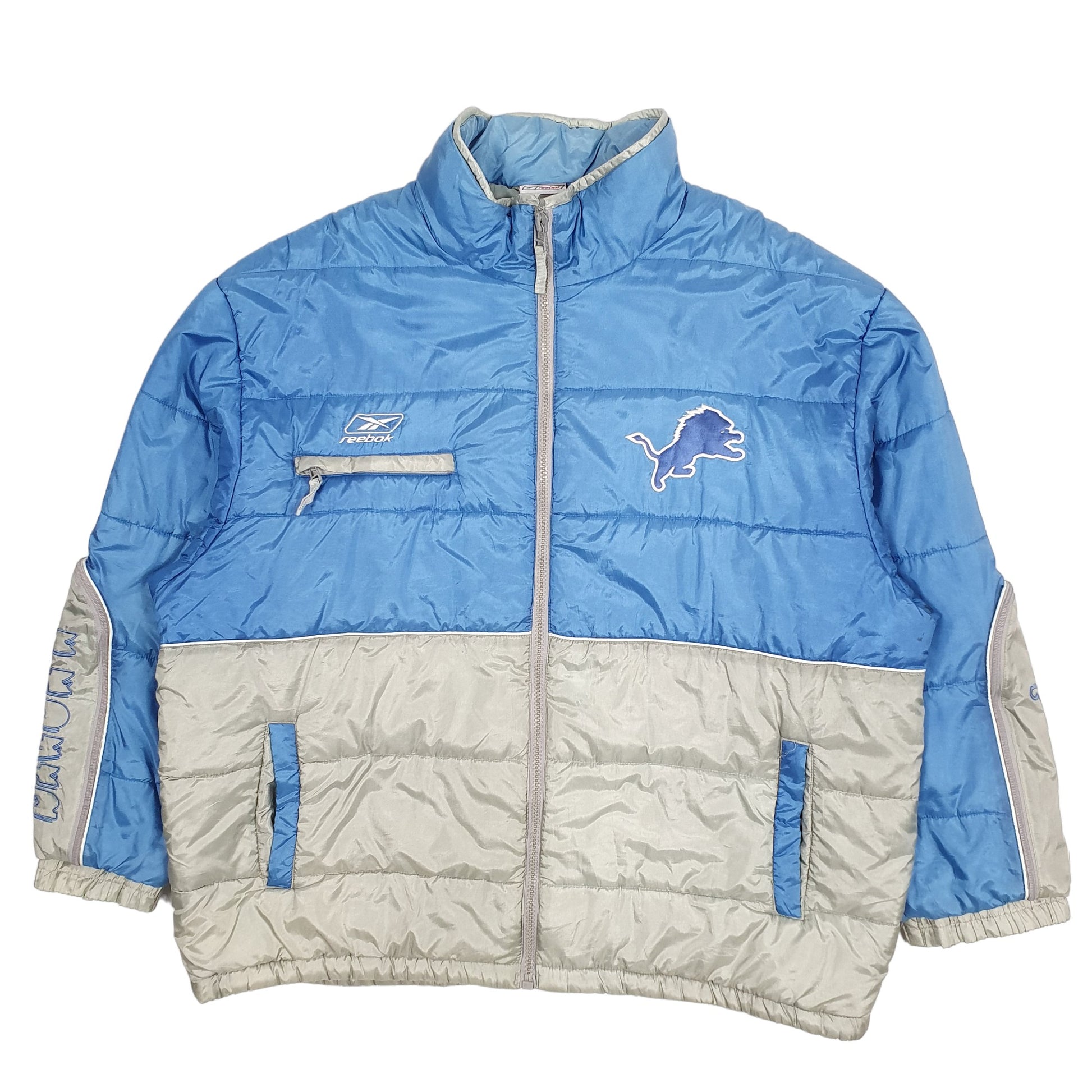 Mens Blue Reebok NFL Detroit Lions Vintage 90s  Coat
