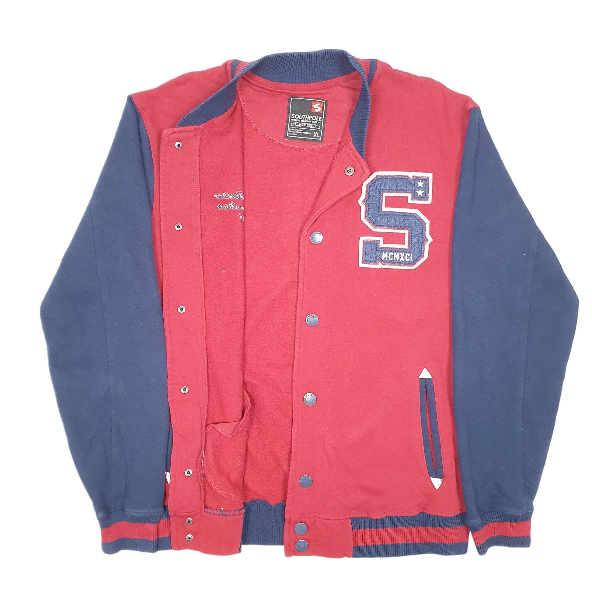 Mens Burgundy Southpole Varsity Letterman Coach Baseball Hip Hop Crewneck Jumper