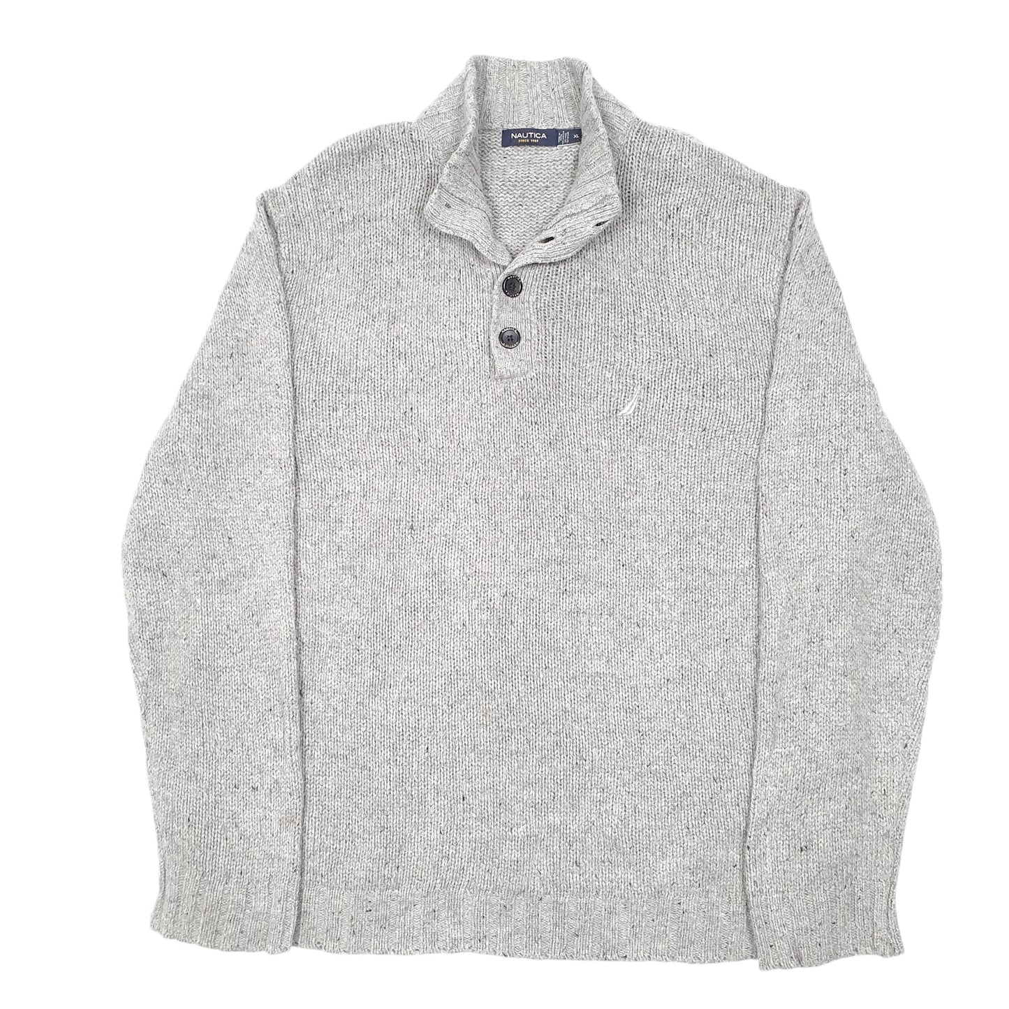 Mens Grey Nautica Knit Button Quarter Zip Jumper