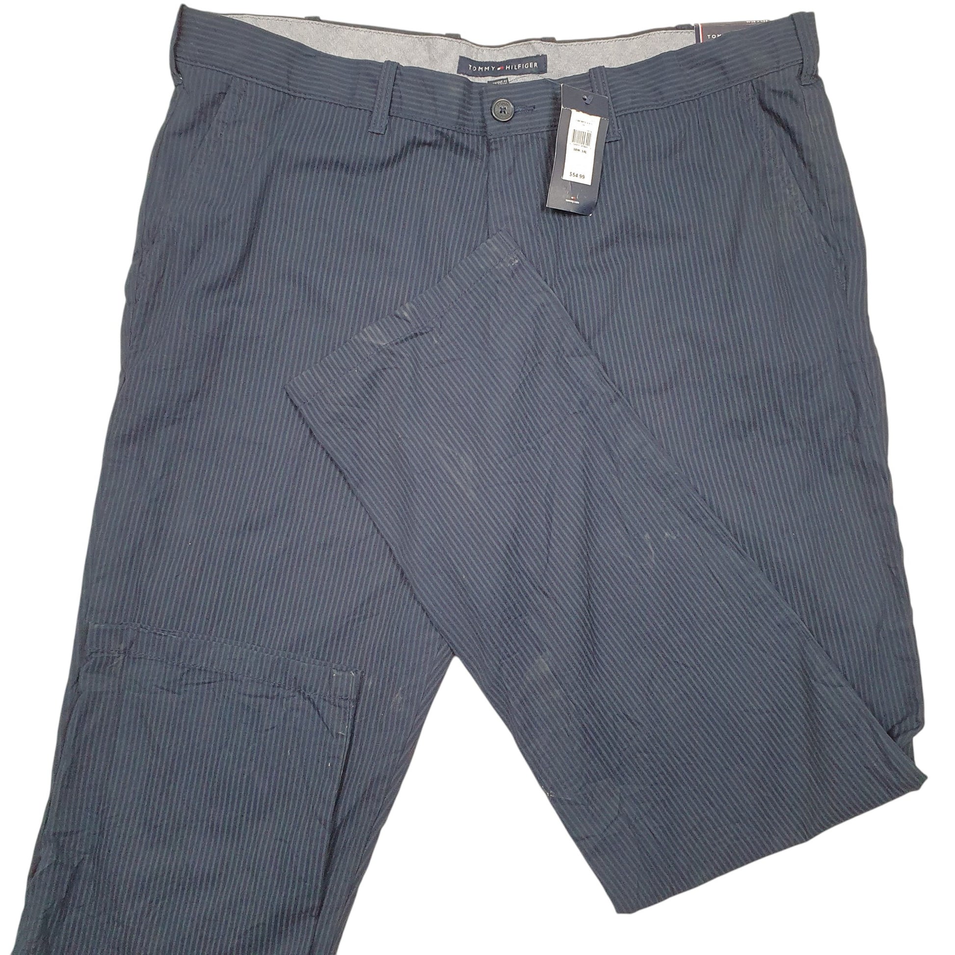 Mens Navy Tommy Hilfiger Pin Stripe Straight Chino Trousers