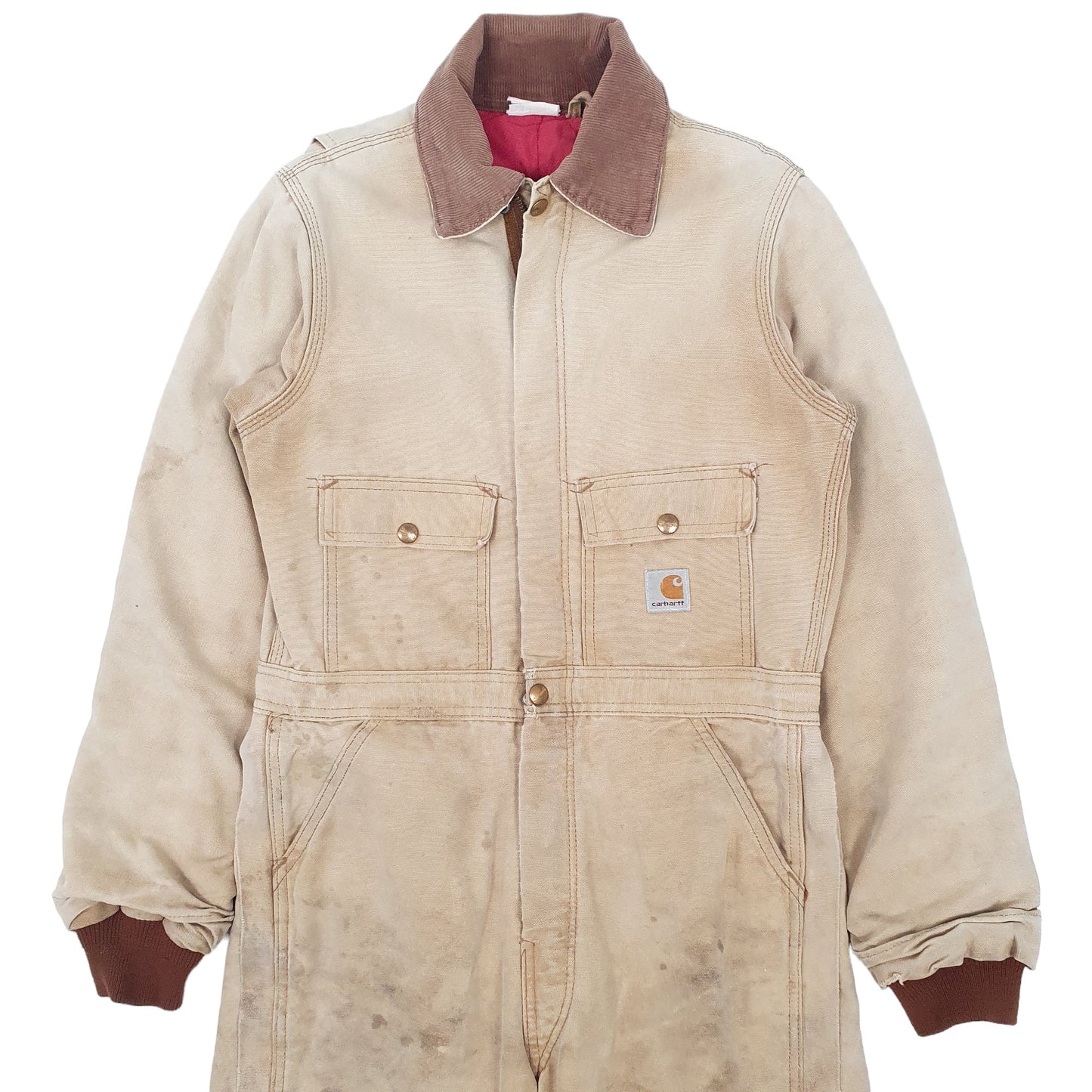 Mens Beige Carhartt Vintage 1990s USA Union Made Overalls Coveralls  Coat