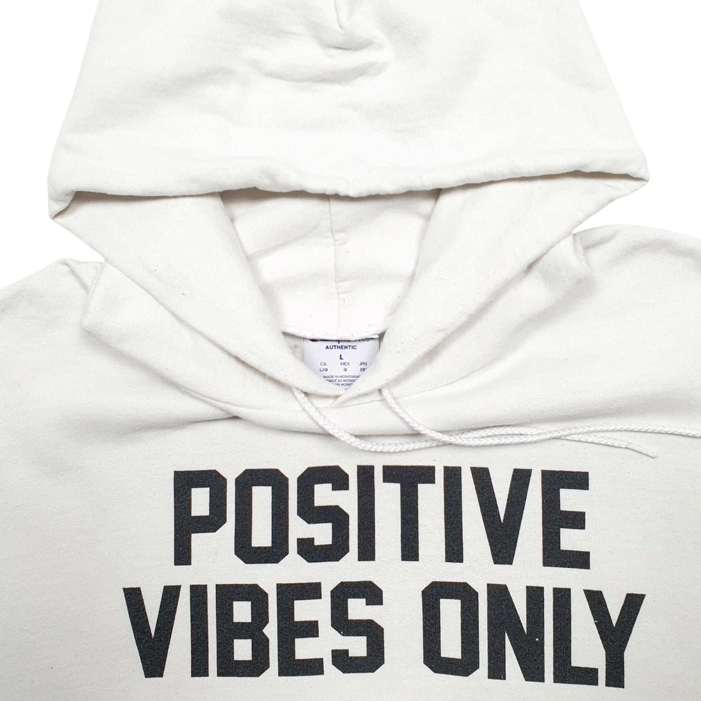 Mens White Champion Positive Vibes Only Hoodie Jumper