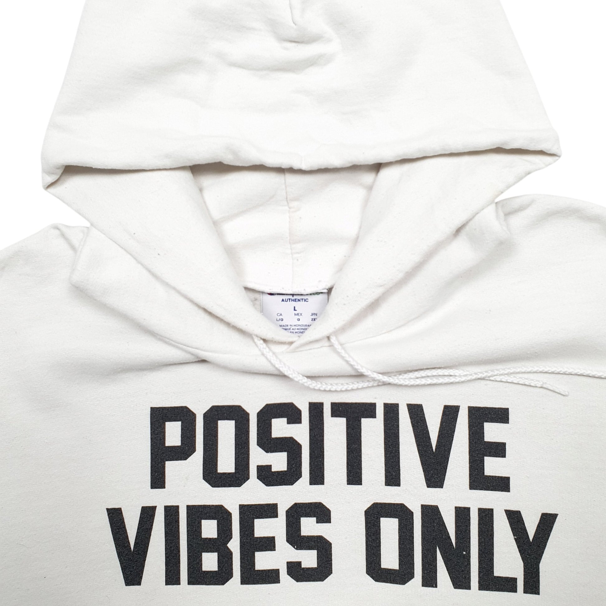 Mens White Champion Positive Vibes Only Hoodie Jumper