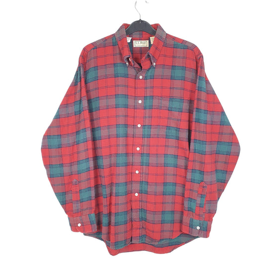 Mens Red L.L.Bean Vintage Made In USA Tartan Flannel Overshirt Long Sleeve Shirt
