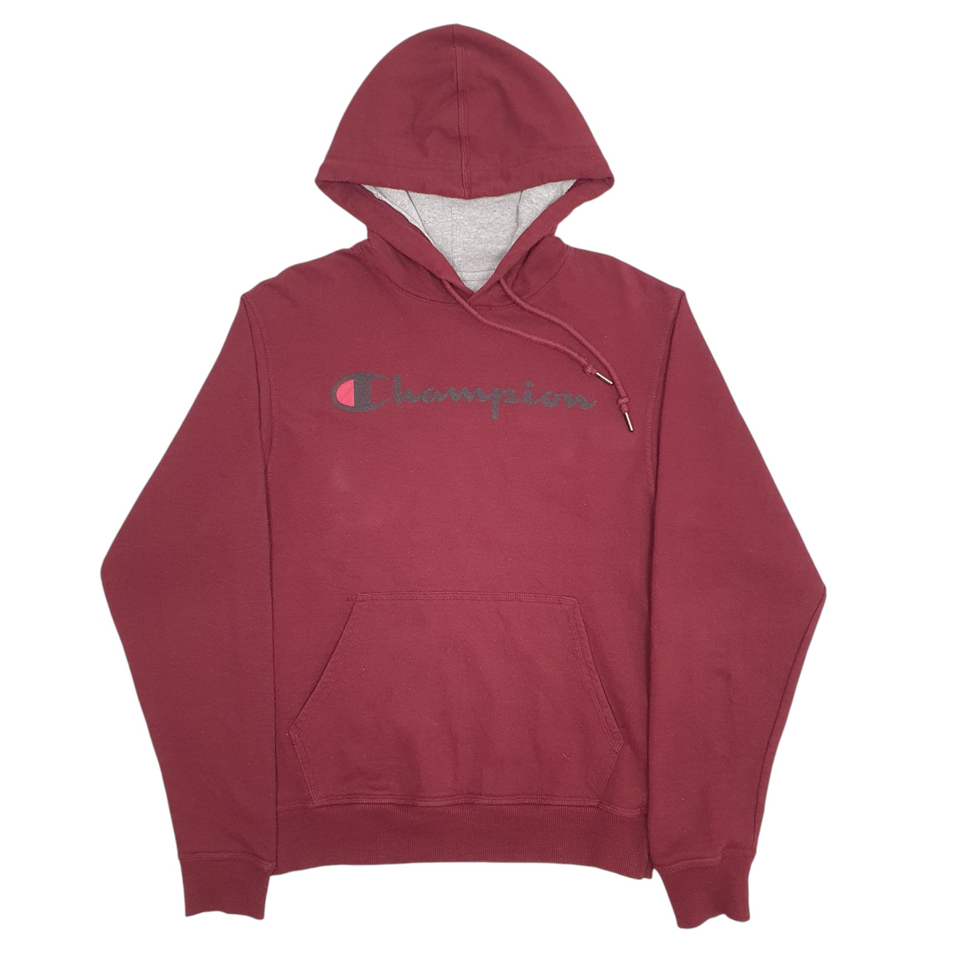 Mens Burgundy Champion Spellout Hoodie Jumper