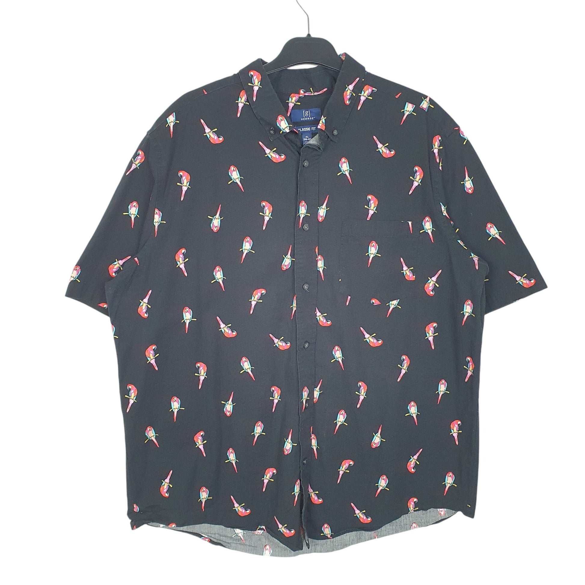 Mens Black George Parrots Hawaiian Short Sleeve Shirt