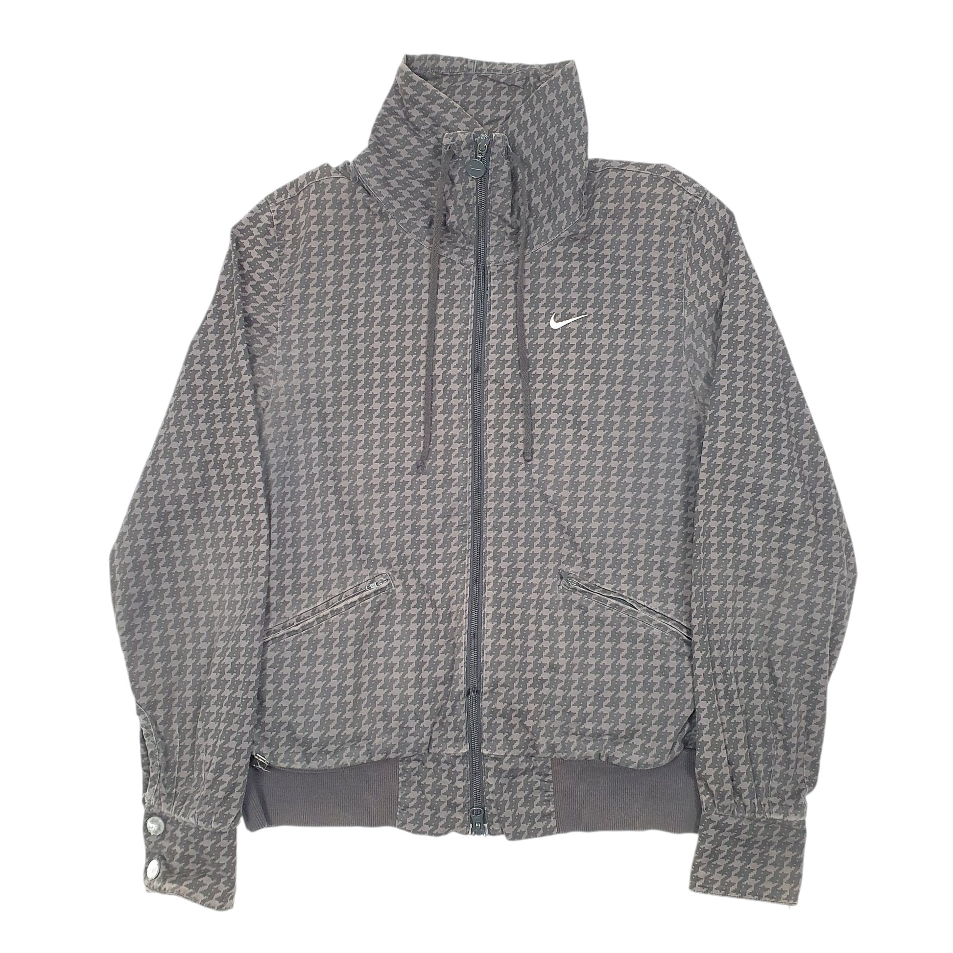 Womens Grey Nike Houndstooth Bomber Vintage 2000s Y2K  Coat