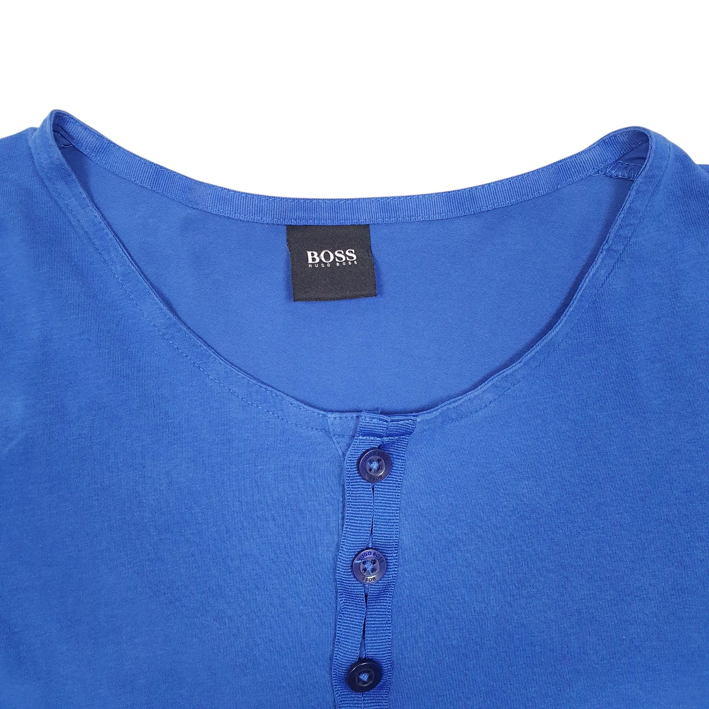 Mens Blue Hugo Boss Henley Button Collar Long Sleeve T Shirt