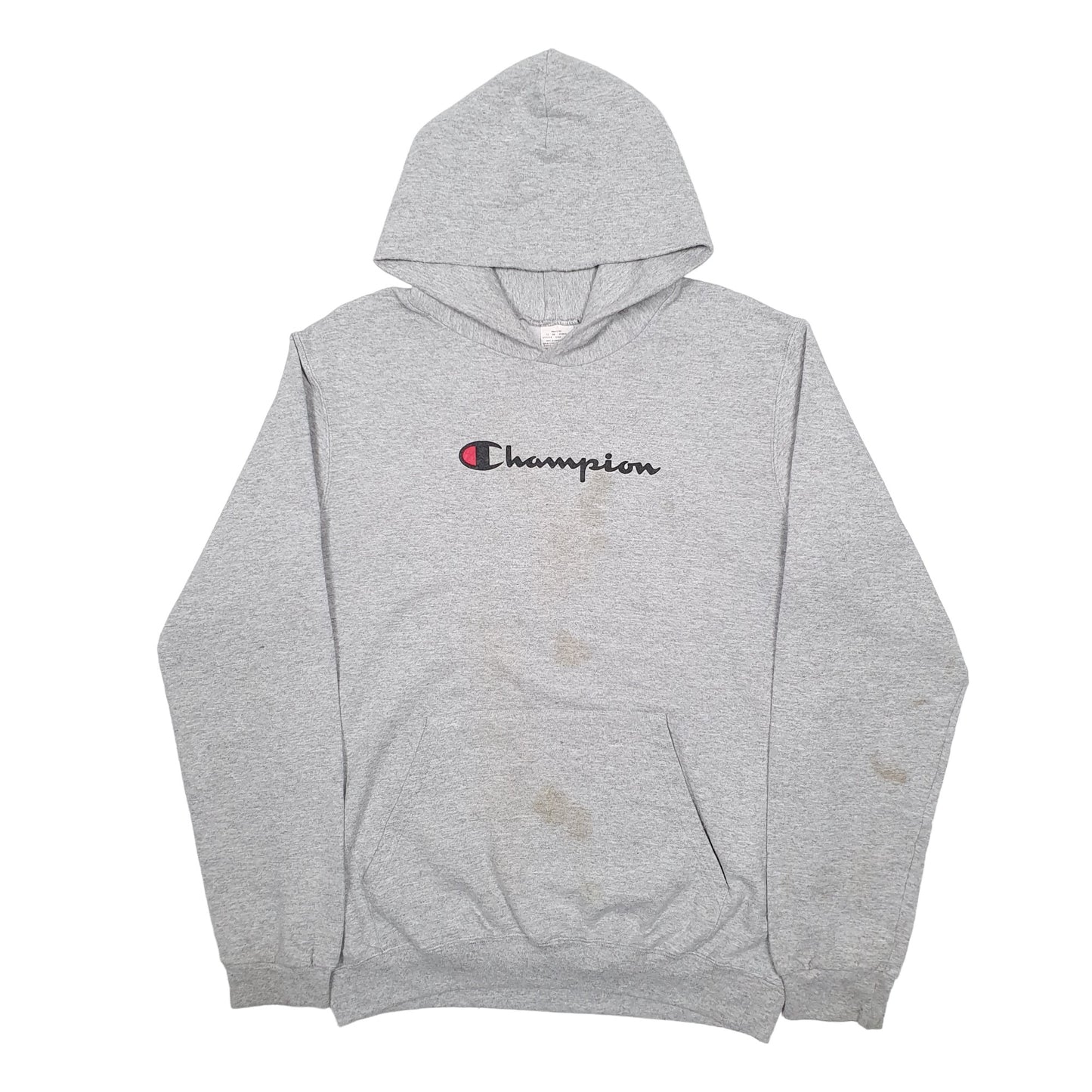 Mens Grey Champion Spellout Hoodie Jumper