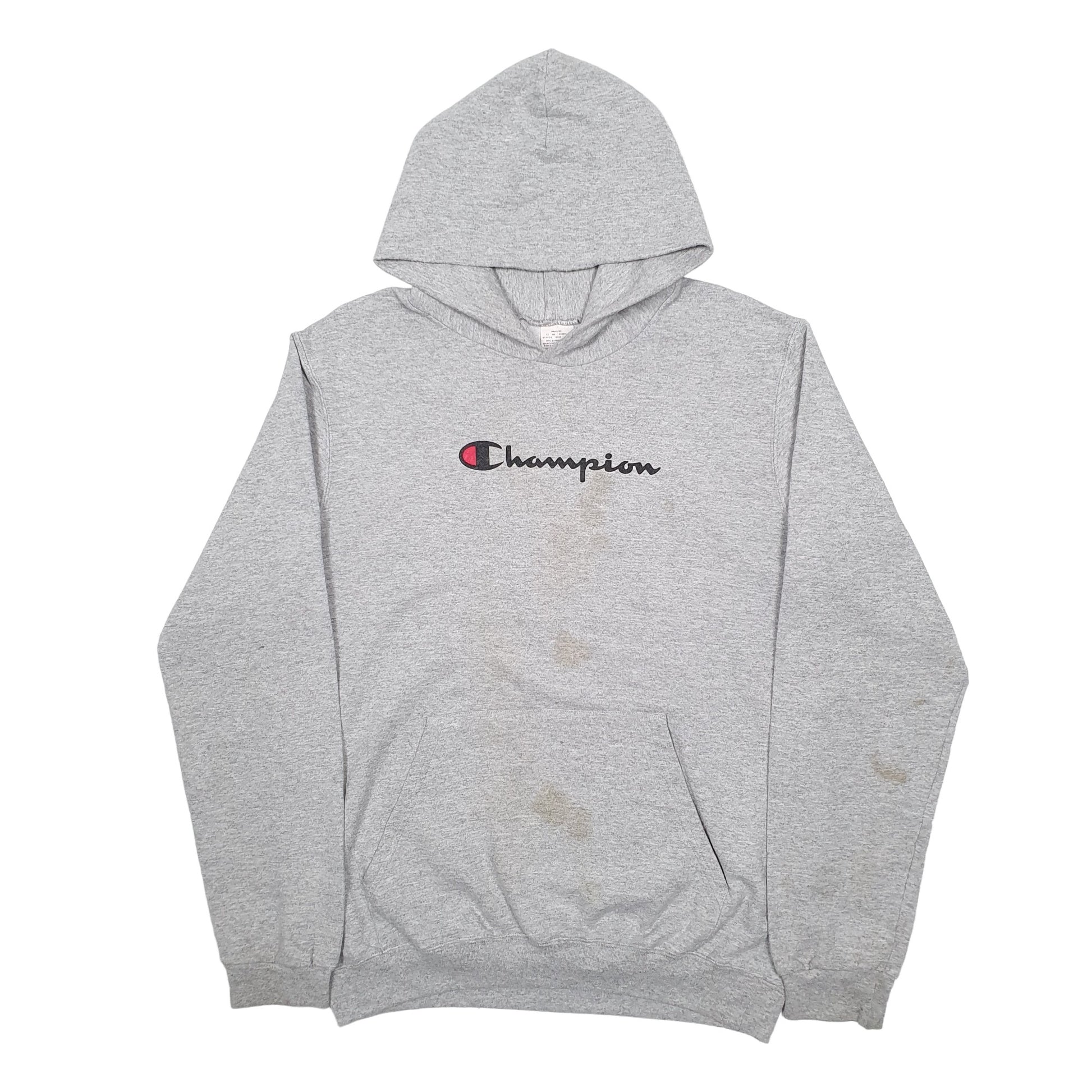 Mens Grey Champion Spellout Hoodie Jumper