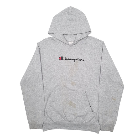 Mens Grey Champion Spellout Hoodie Jumper