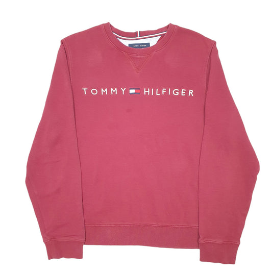 Mens Burgundy Tommy Hilfiger Spellout Crewneck Jumper