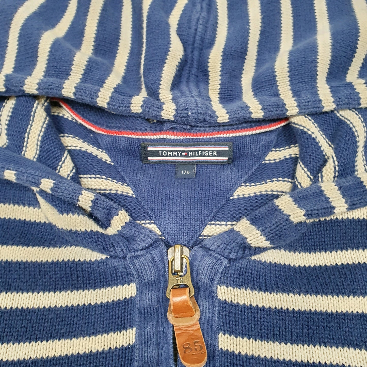 Mens Blue Tommy Hilfiger Knit Striped Hoodie Jumper