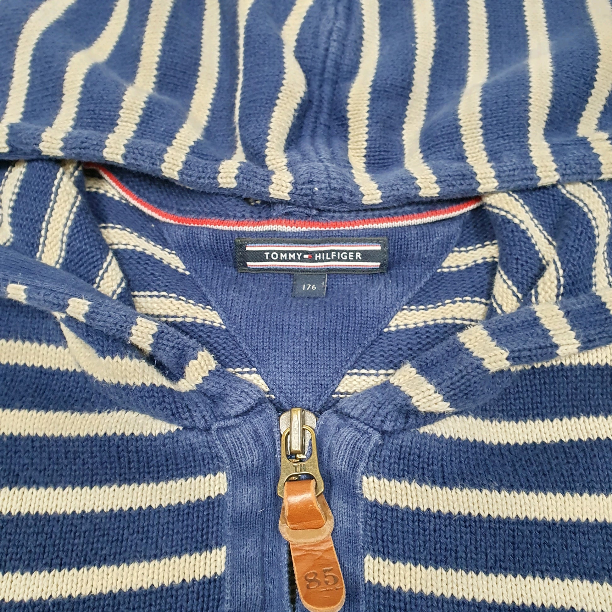 Mens Blue Tommy Hilfiger Knit Striped Hoodie Jumper
