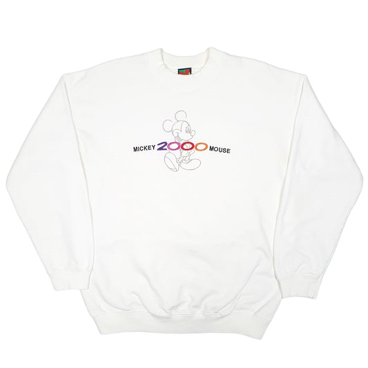 Mens White Disney Mickey Mouse 2000 Vintage Crewneck Jumper