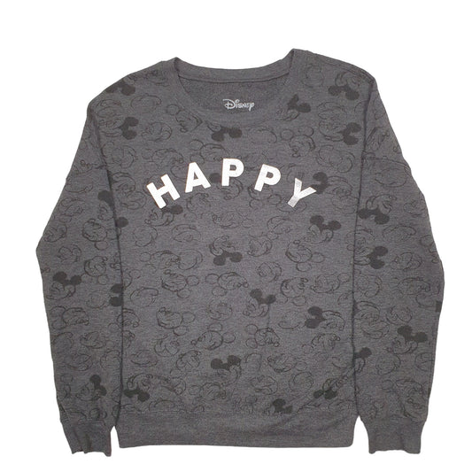 Womens Grey Disney Happy Spellout Mickey Mouse Long Sleeve T Shirt