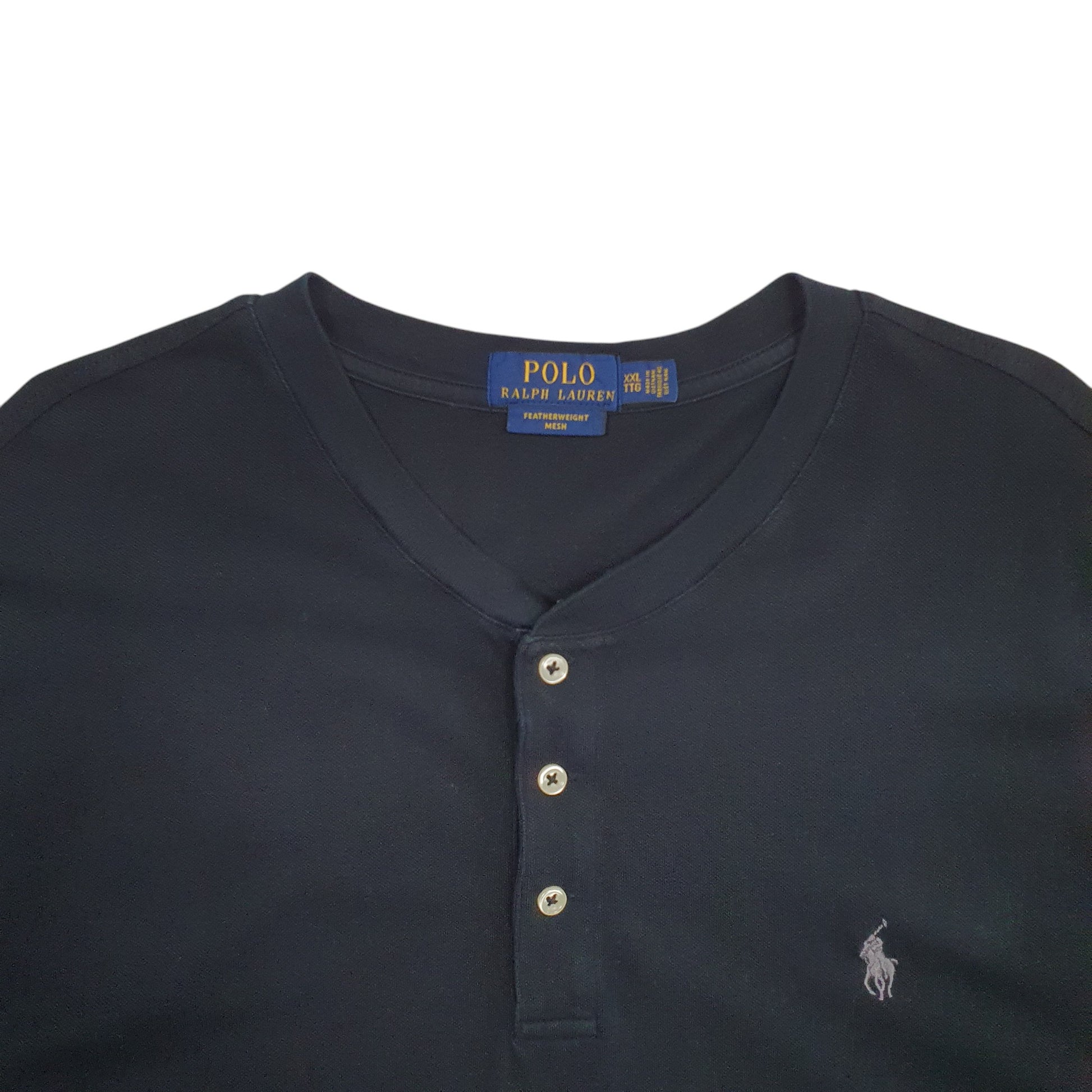 Mens Black Polo Ralph Lauren Featherweight Mesh Button Up Short Sleeve T Shirt