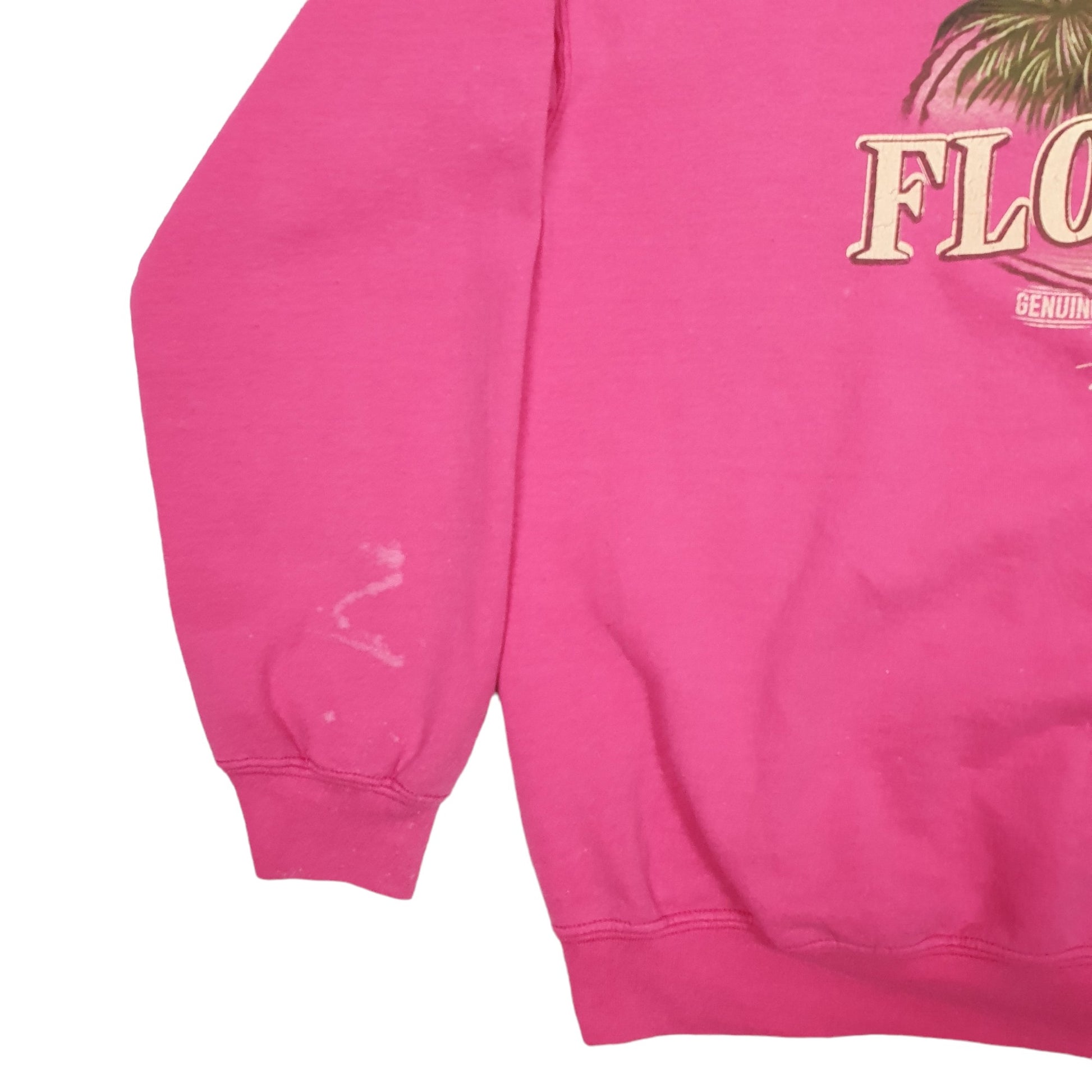 Mens Pink Gildan Florida Palm Trees Spellout Crewneck Jumper
