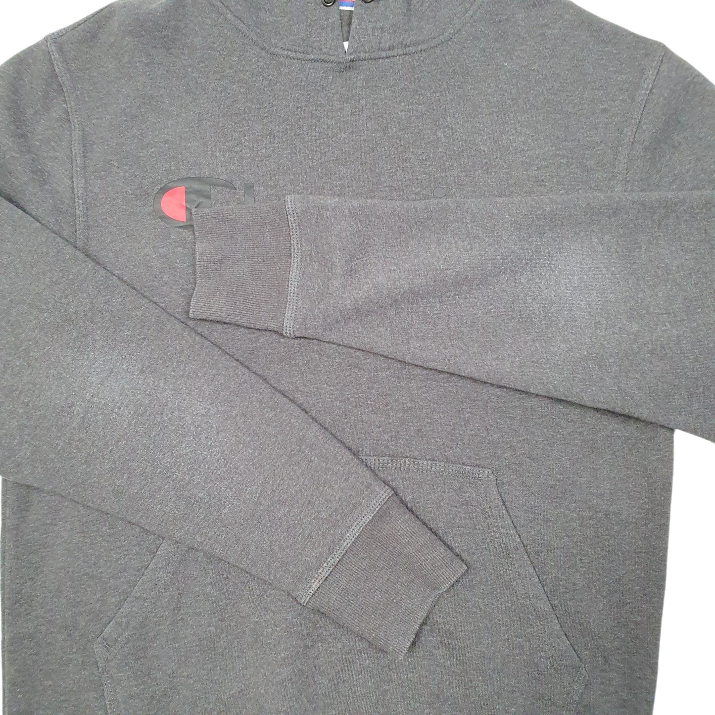 Mens Grey Champion Script Hoodie Jumper
