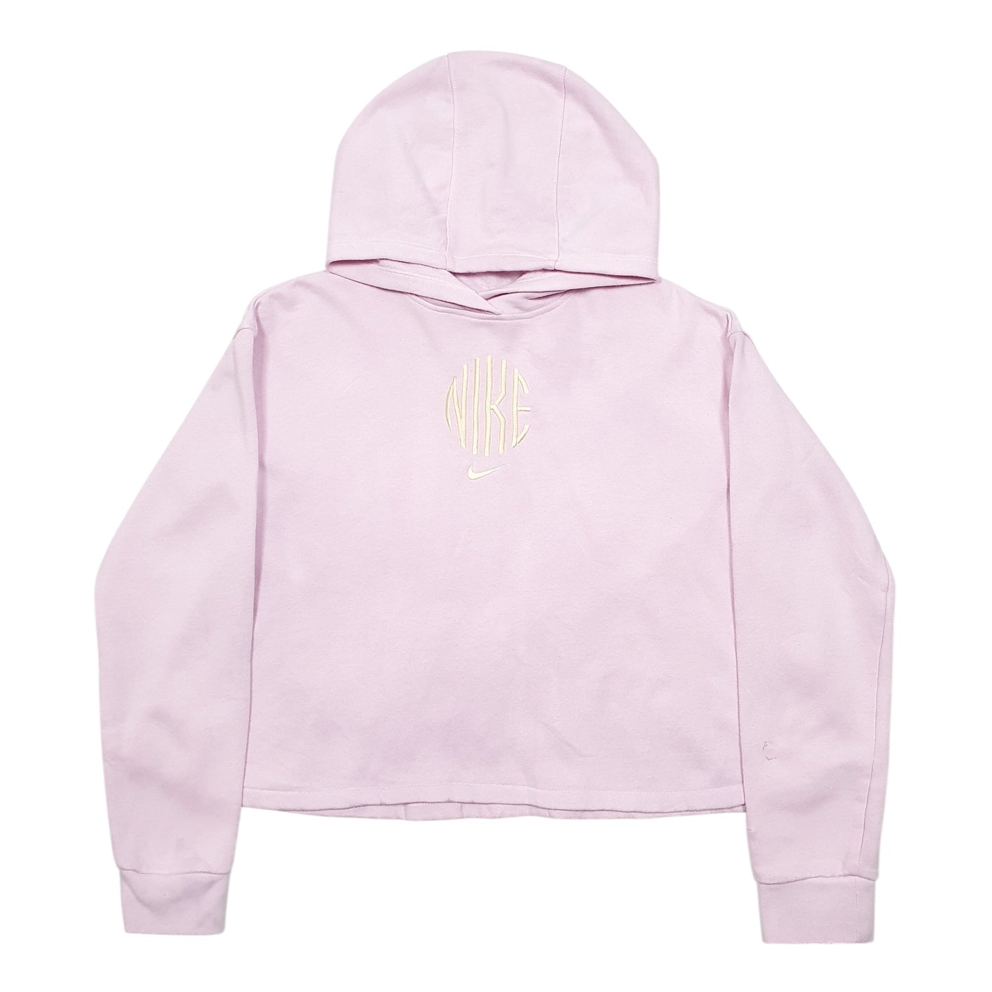 Womens Pink Nike Spellout Cropped Short Gym Workout Hoodie Jumper