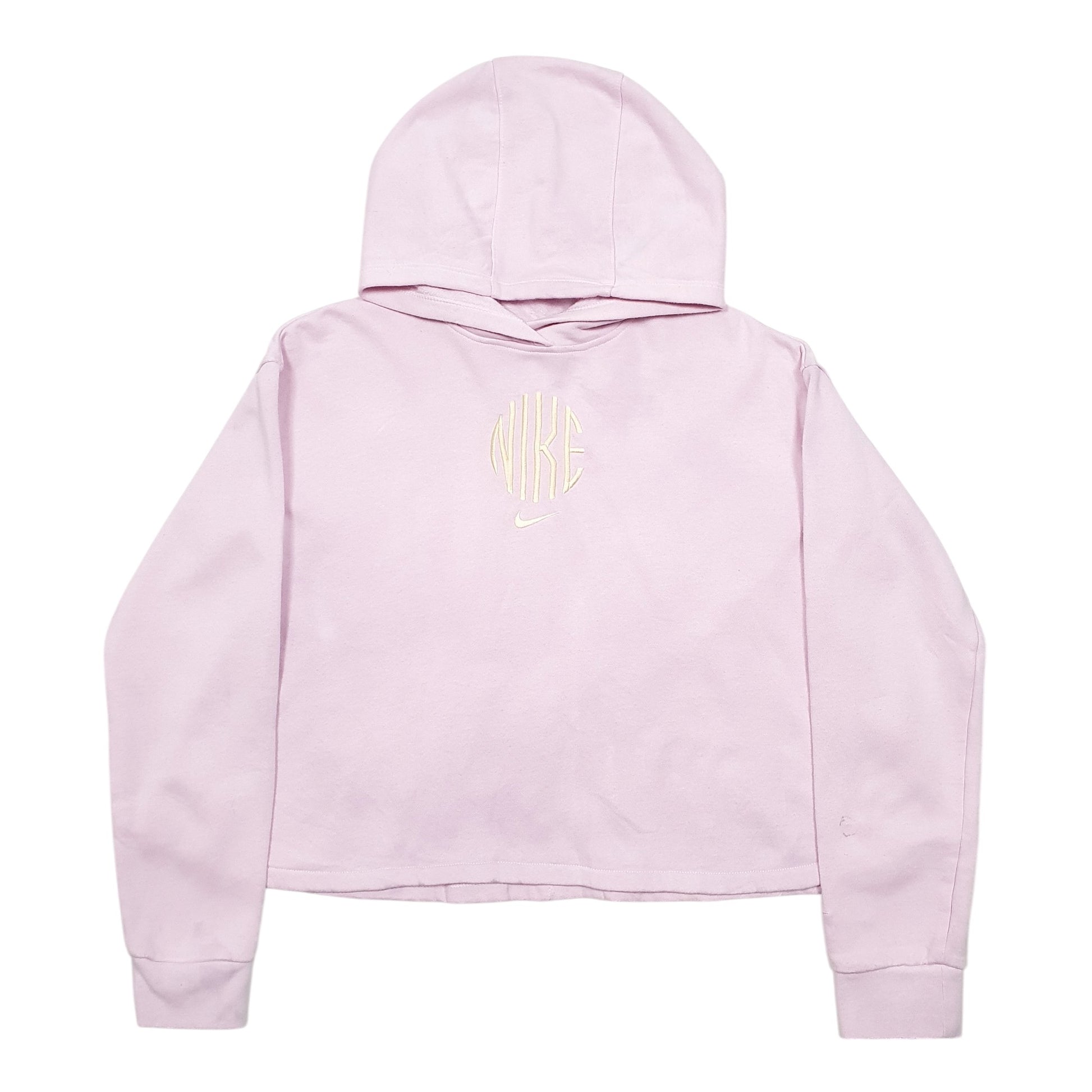 Womens Pink Nike Spellout Cropped Short Gym Workout Hoodie Jumper