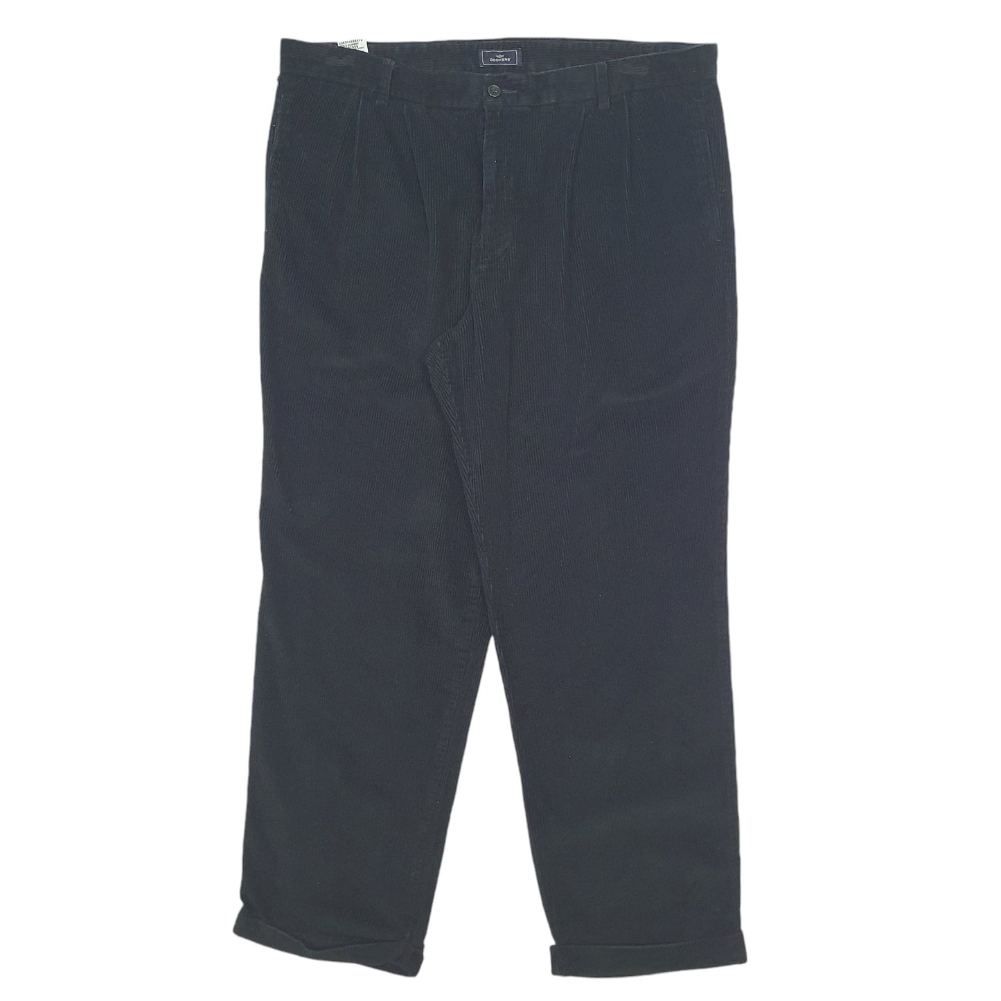 Mens Black Dockers Pleated Corduroy Trousers