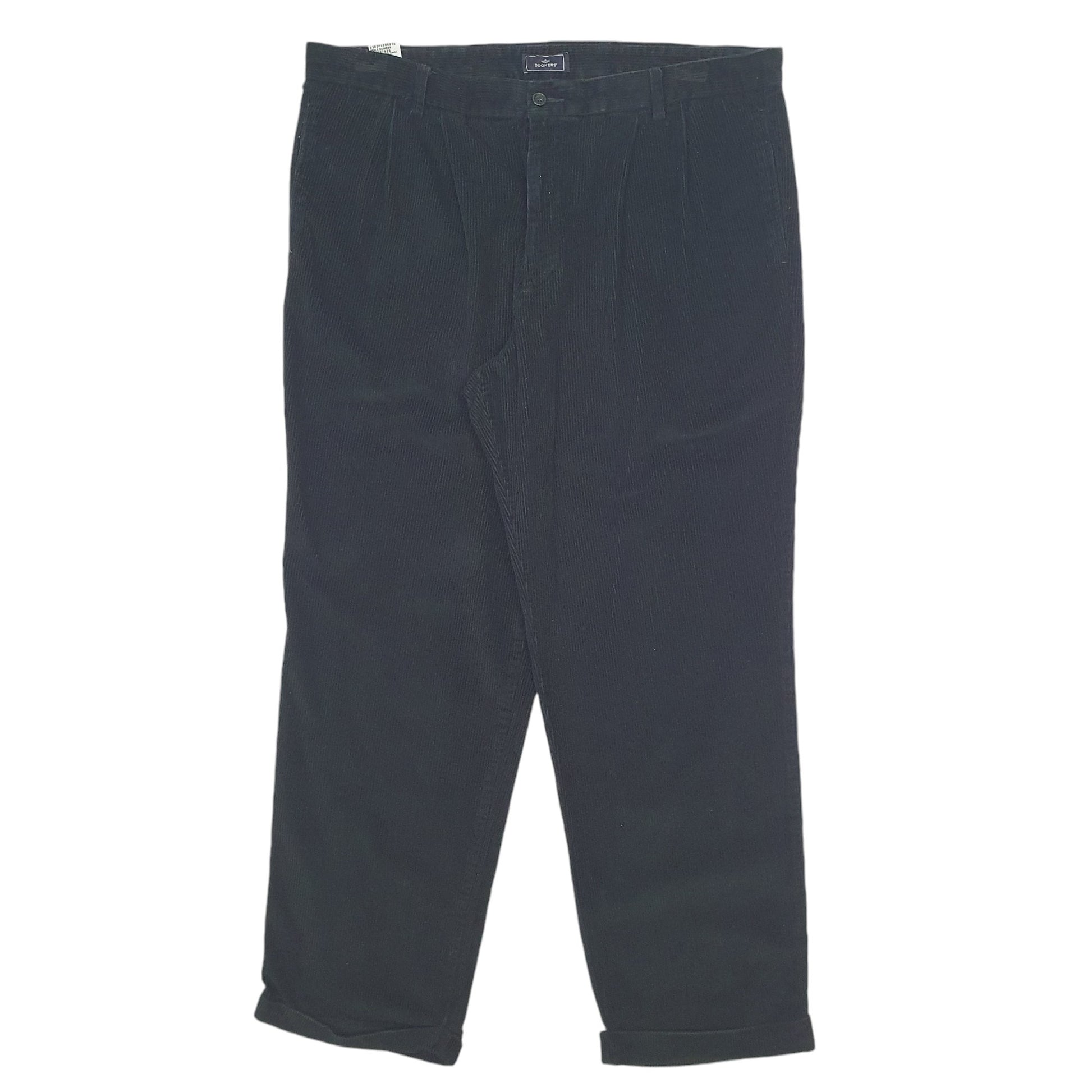 Mens Black Dockers Pleated Corduroy Trousers