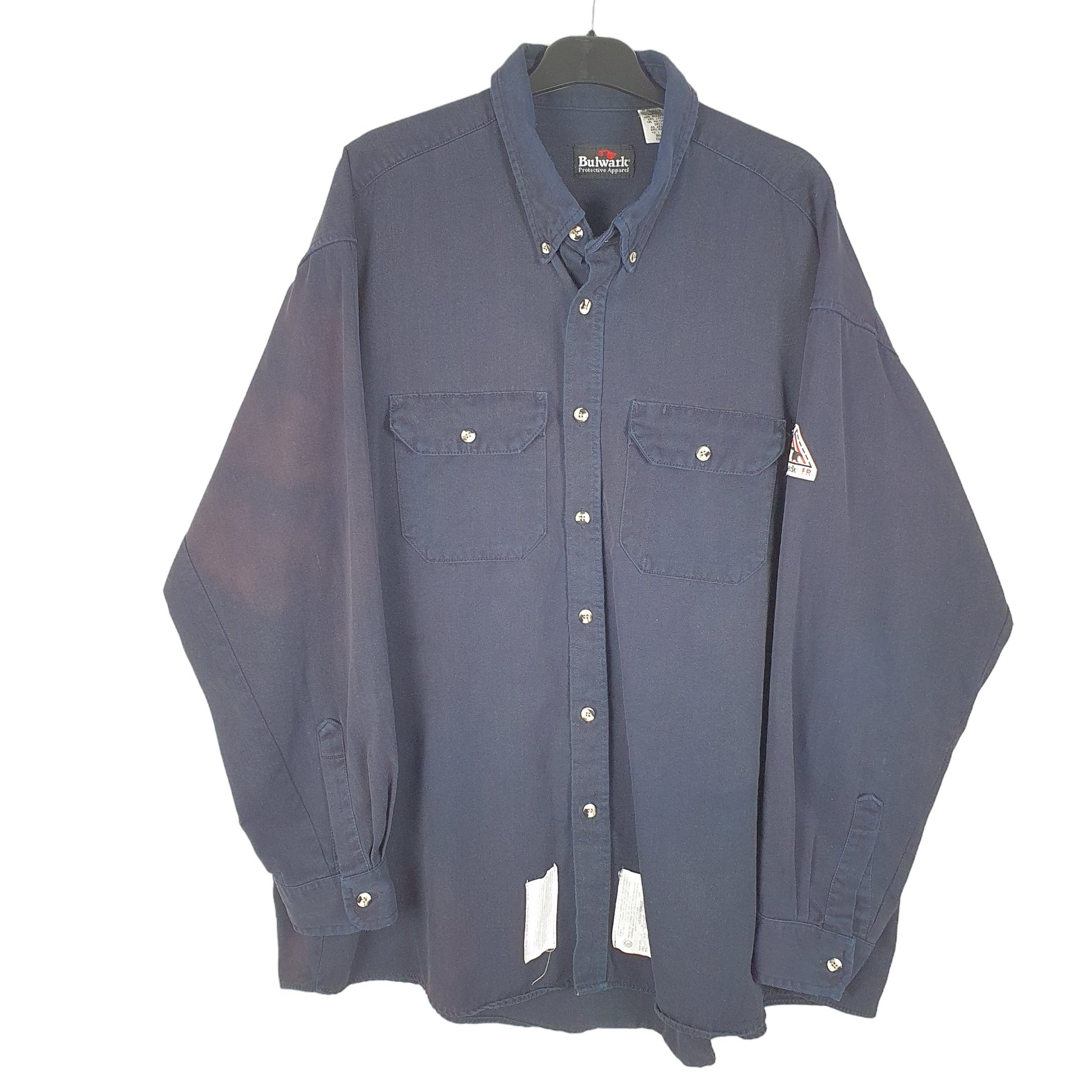 Mens Navy Bulwark Flame Resistant Workwear Long Sleeve Shirt