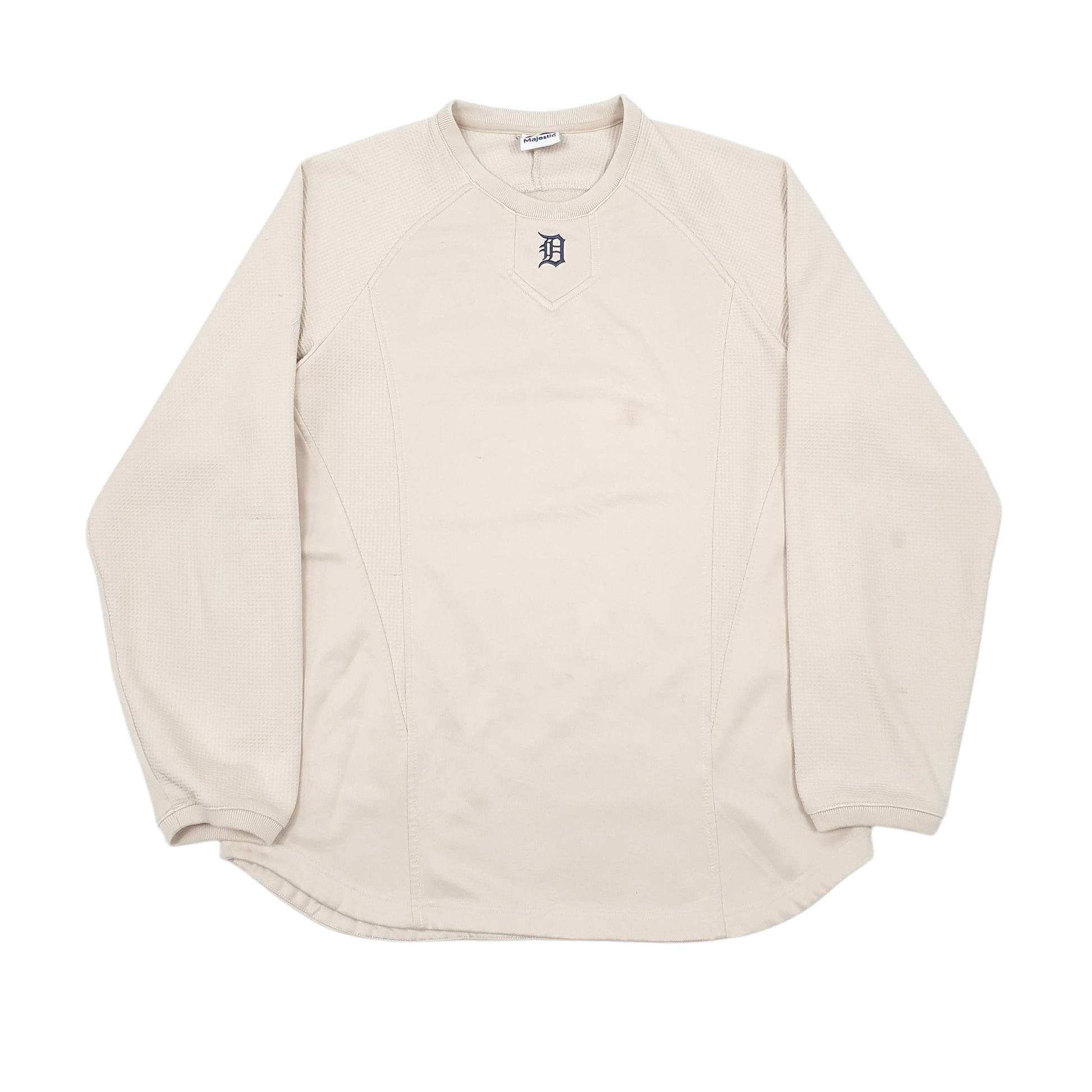 Mens Beige Majestic Vintage Detriot Tigers Therma Base Crewneck Jumper
