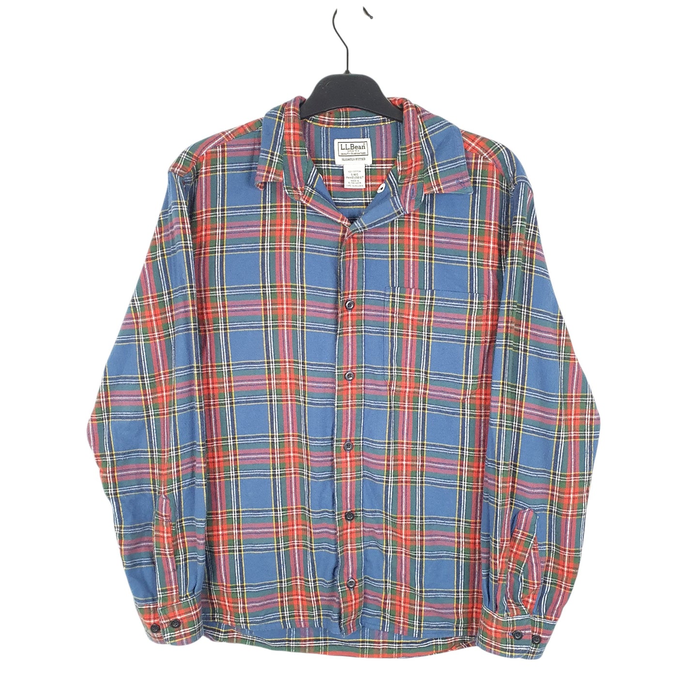 Mens Blue L.L.Bean Slightly Fitted Flannel Overshirt Shacket Tartan Long Sleeve Shirt