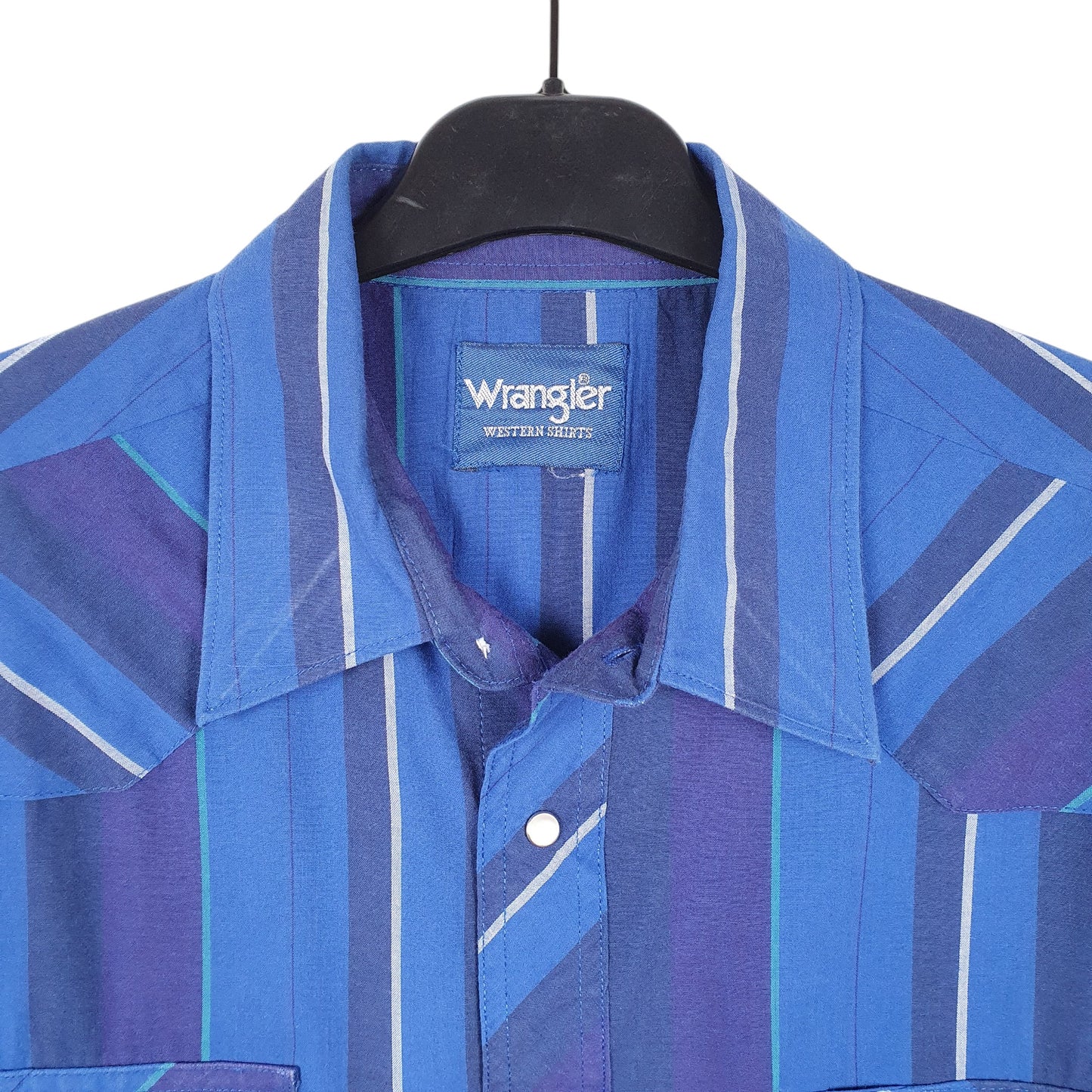 Mens Blue Wrangler Vintage Western Pearl Snap Cowboy Short Sleeve Shirt