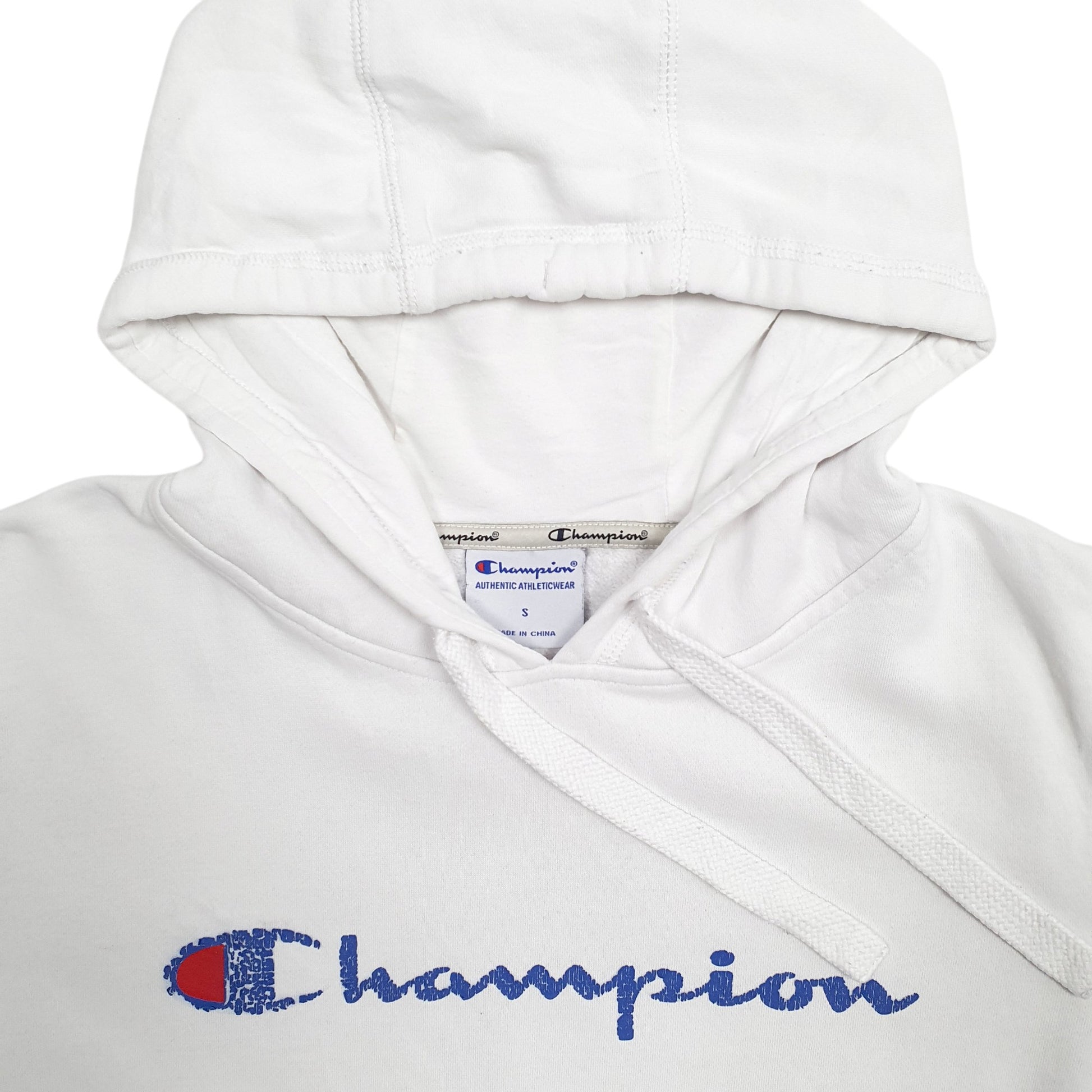 Womens White Champion Spellout Hoodie Jumper