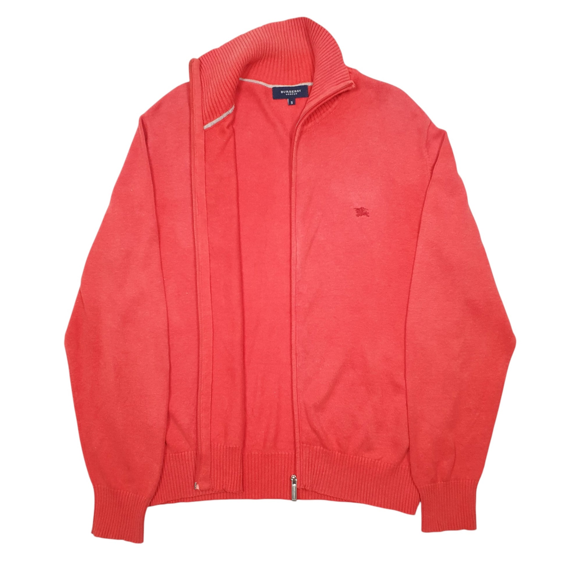 Mens Red Burberry London Knit Full Zip Jumper