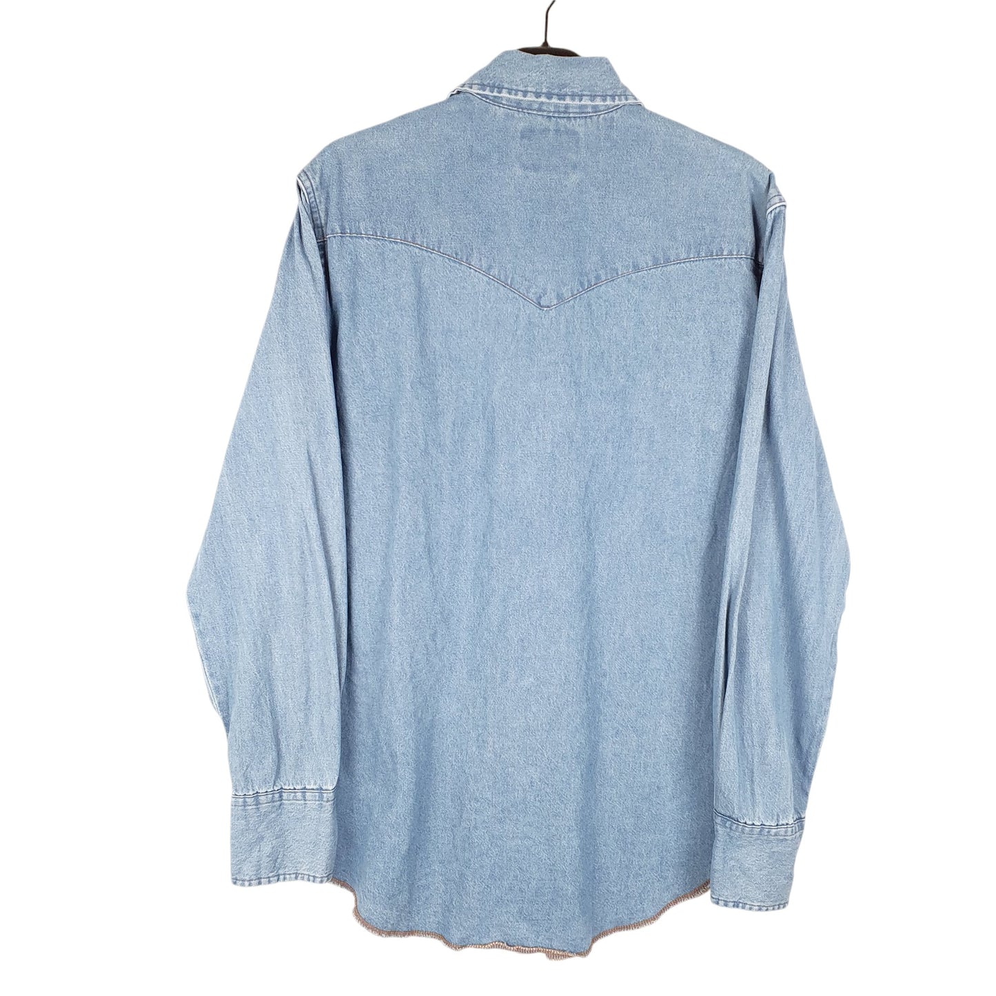 Mens Blue Wrangler Denim Jeans Western Pearl Snap Cowboy Long Sleeve Shirt