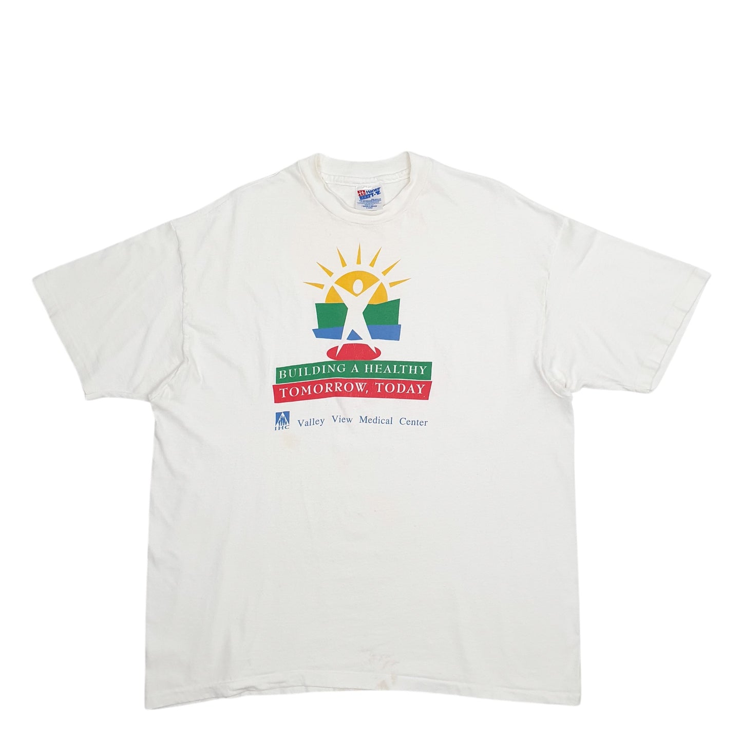 Mens White Hanes Single Stitch Vintage 90s Short Sleeve T Shirt