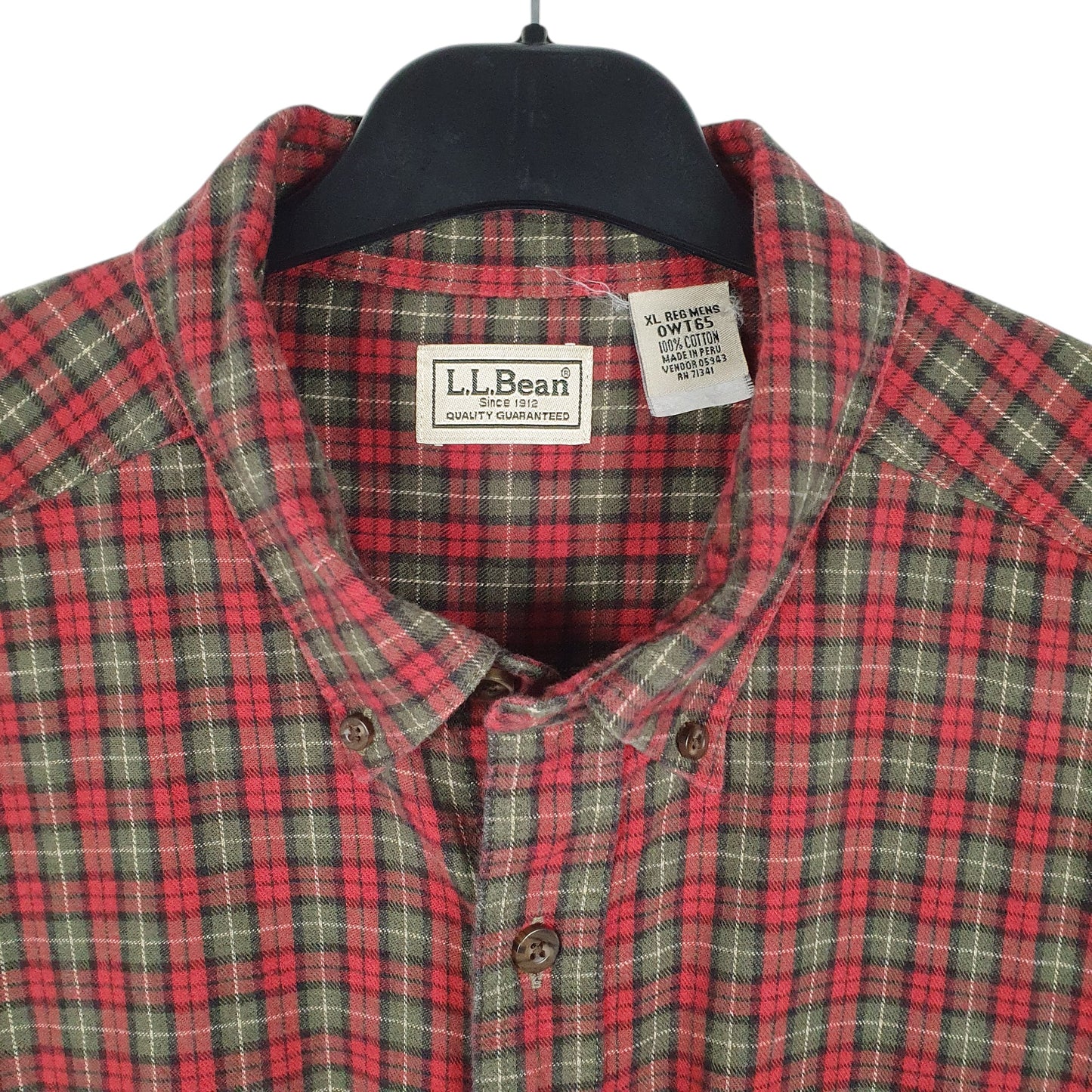 Mens Red L.L.Bean Tartan Flannel Long Sleeve Shirt