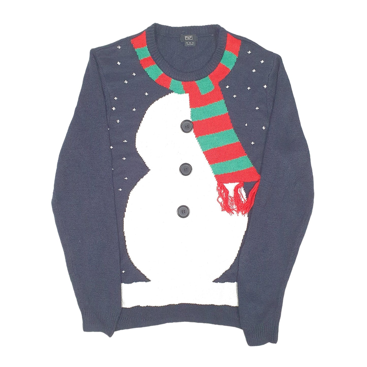 Mens Navy F&F Festive Snowman Knit Christmas Crewneck Jumper