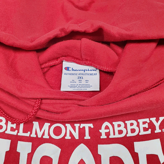 Mens Red Champion Belmont Abbey Crusaders USA Football Spellout Hoodie Jumper