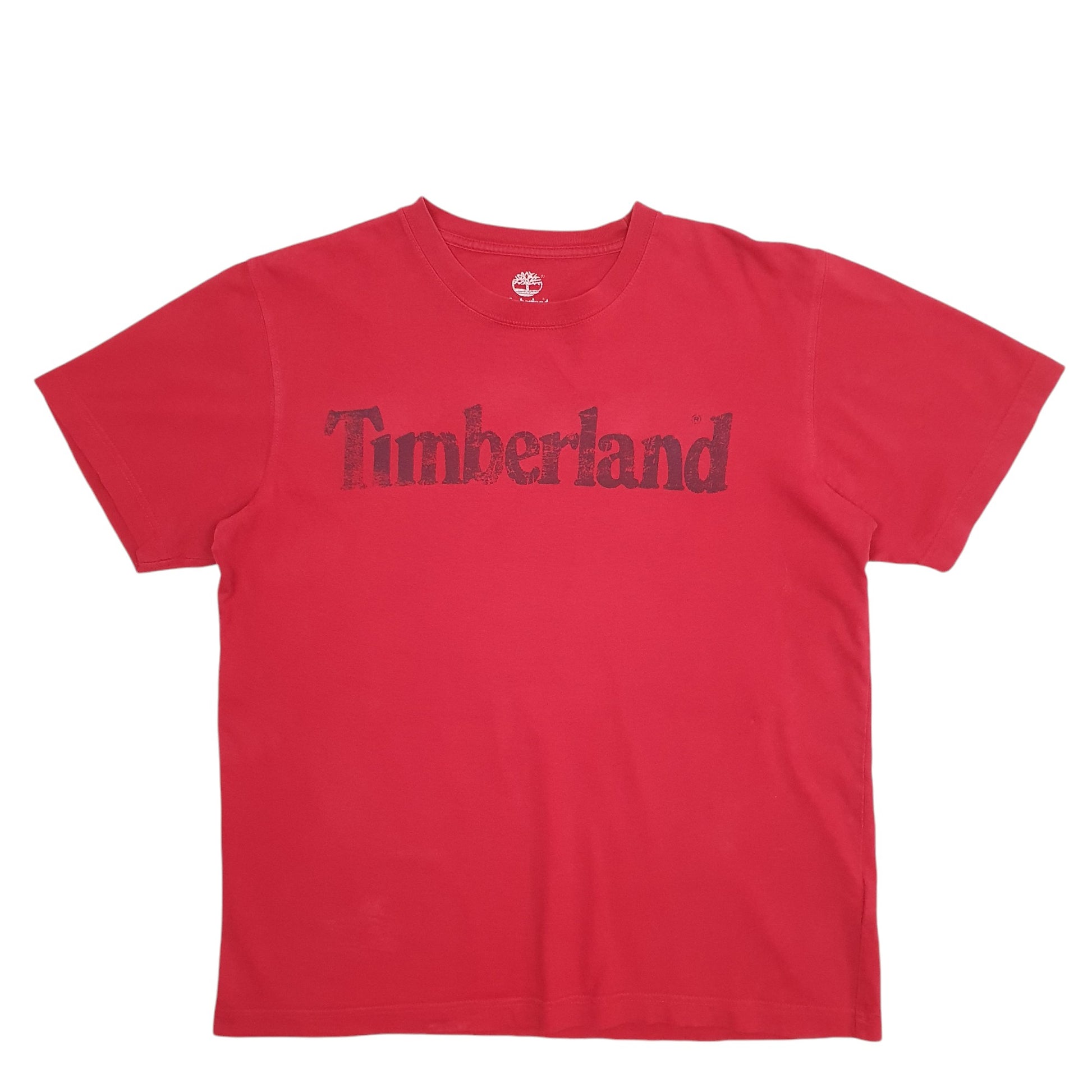 Mens Red Timberland Spellout Short Sleeve T Shirt