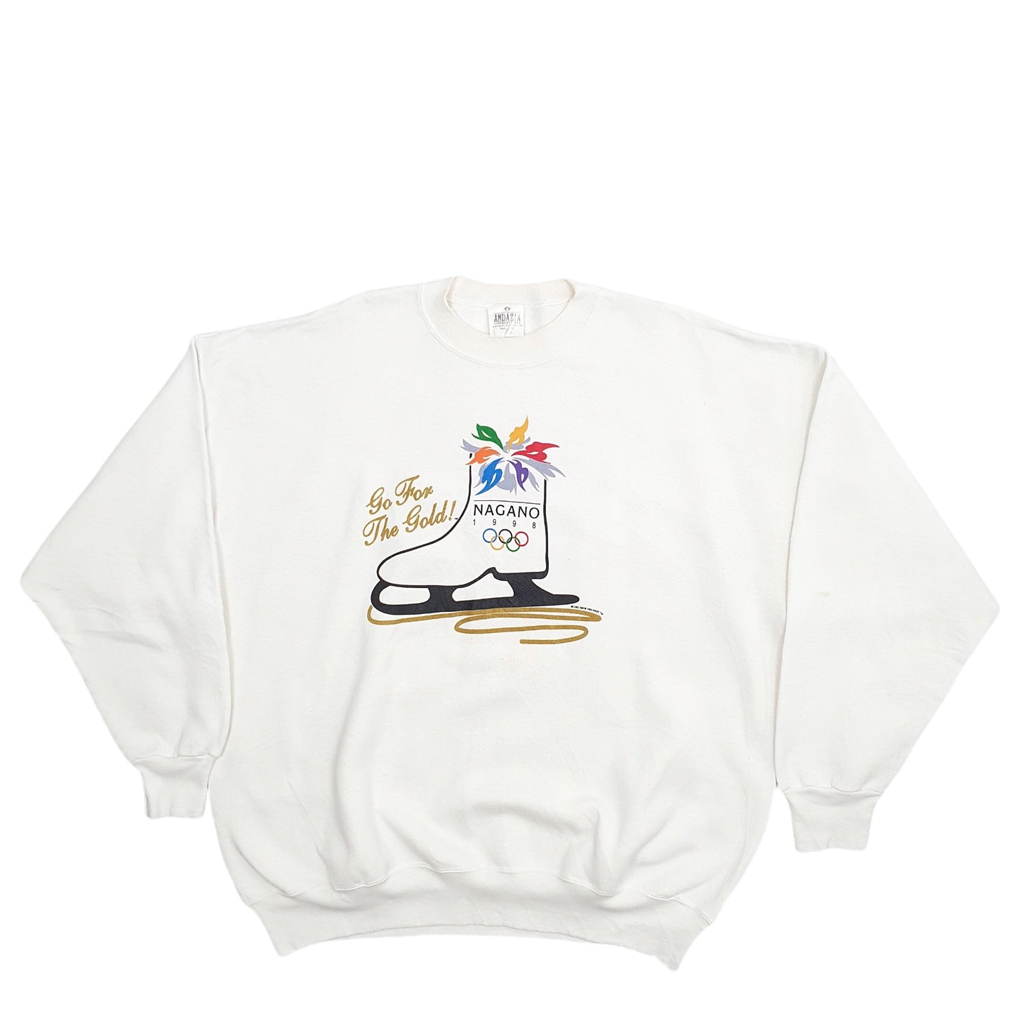 Mens White Andazia Olympics Ice Skating Made In USA Crewneck Jumper