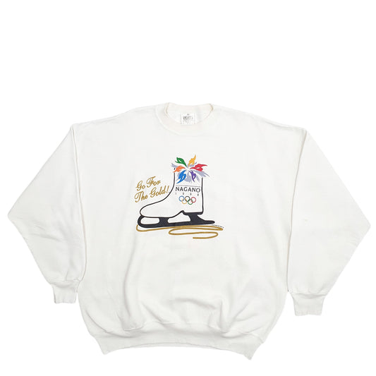 Mens White Andazia Olympics Ice Skating Made In USA Crewneck Jumper